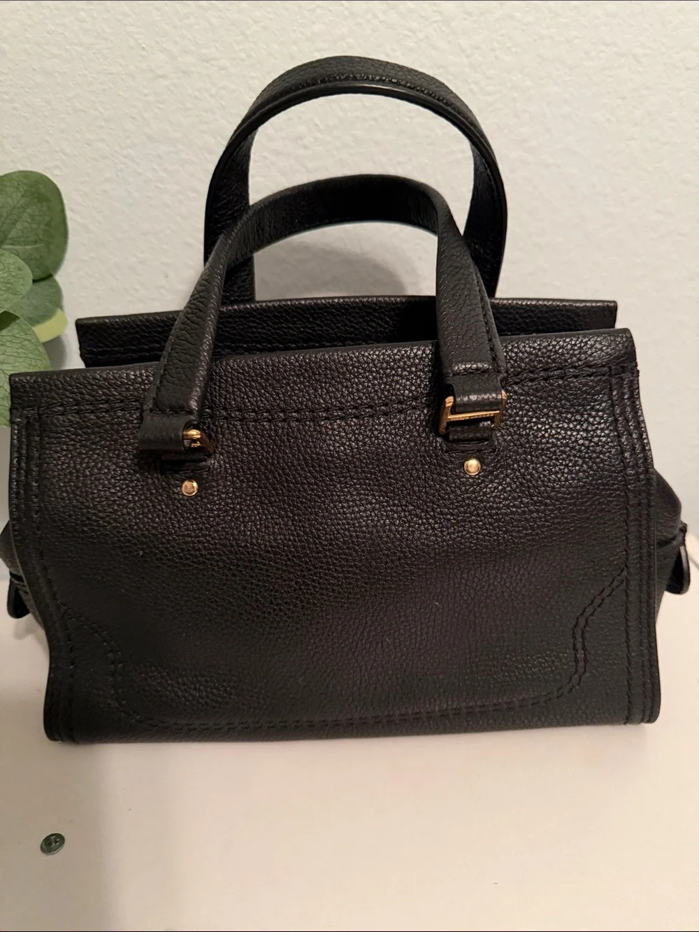 Marc Jacobs Black Pebbled Leather Mini Satchel with Gold Hardware